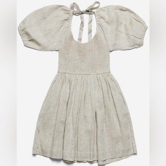 NWT Laude The Label Carmen Linen Mini Dress in Natural, Women’s Size L/XL - Picture 1 of 9